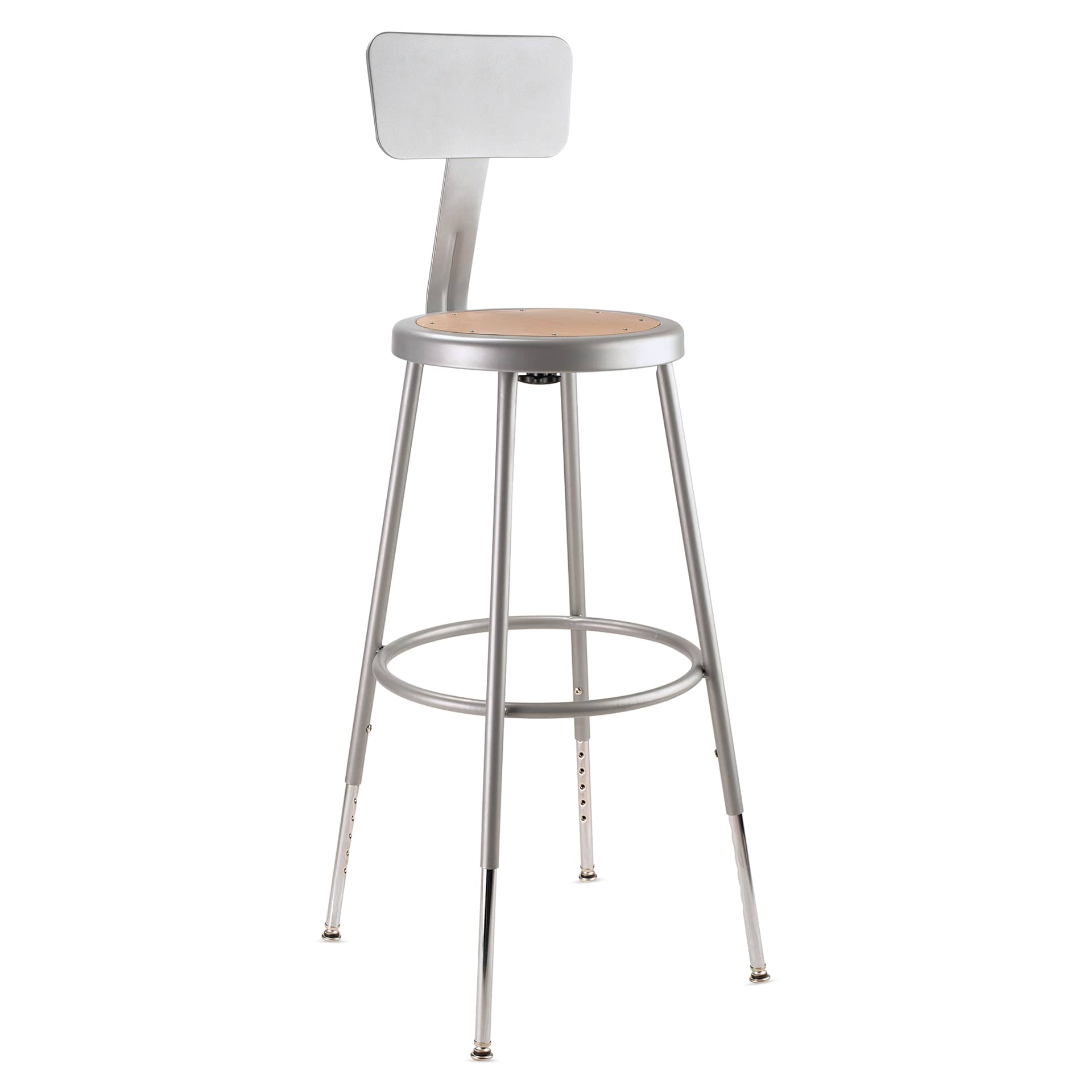 National Public Seating Corp Adjustable Stool with Backrest - Gray, 25" to 33", side