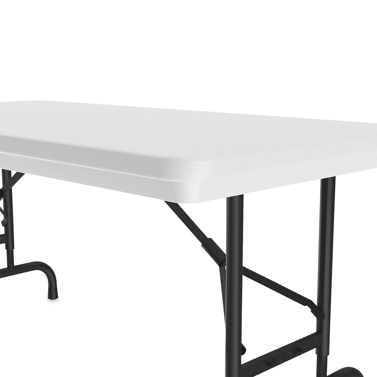 Correll Plastic Resin Folding Table - 24" x 48", Granite, Adjustable Height - close-up of corner