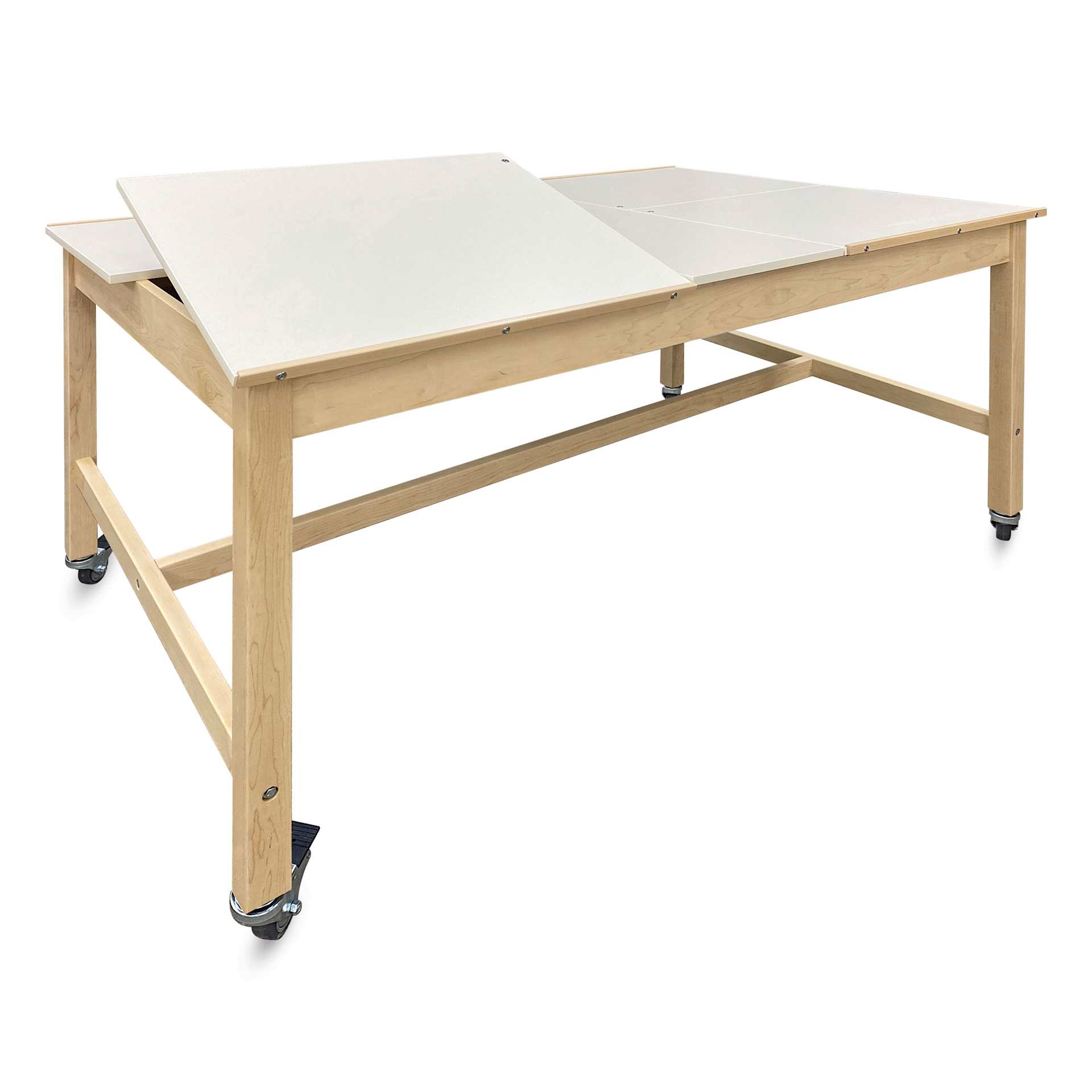 Hann Four-Station Drawing Table - 36" High, with Storage and Casters, one tilted drawing surface
