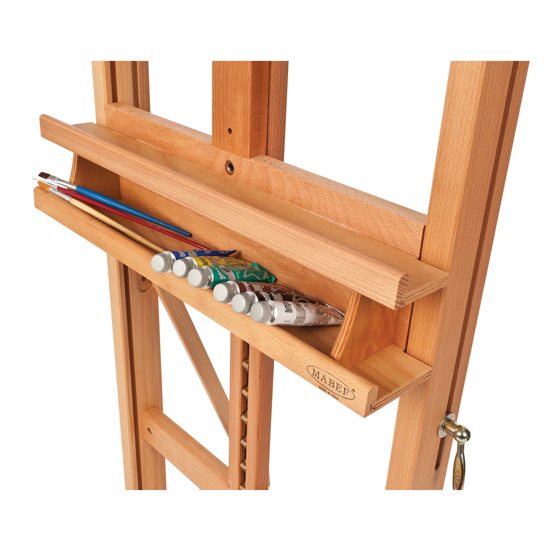 Mabef Artist Studio Easel M-09, storage tray with supplies