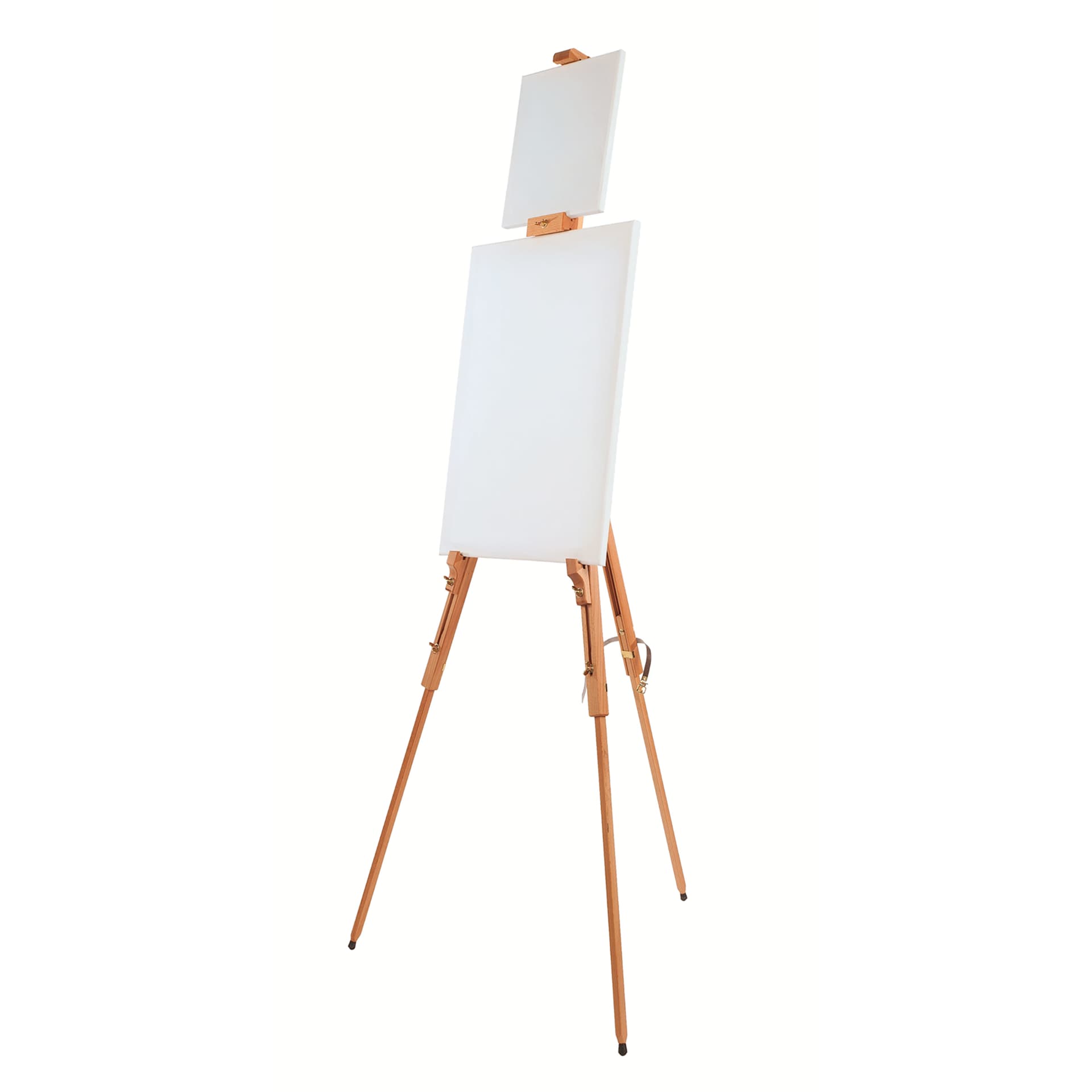 Mabef Large Basic Field Easel M-29, with a small blank canvas on top and larger canvas at the bottom