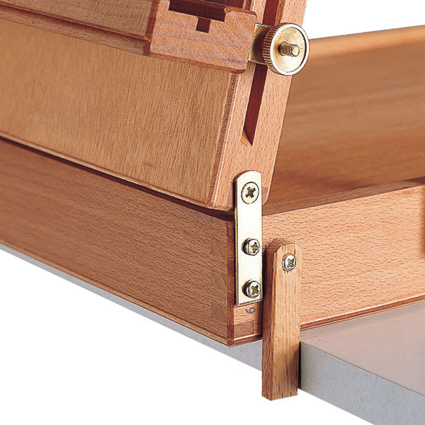 Mabef Sketchbox Table Easel - Closeup of brass hardware Mabef Sketchbox Table Easel - Closeup of brass hardware