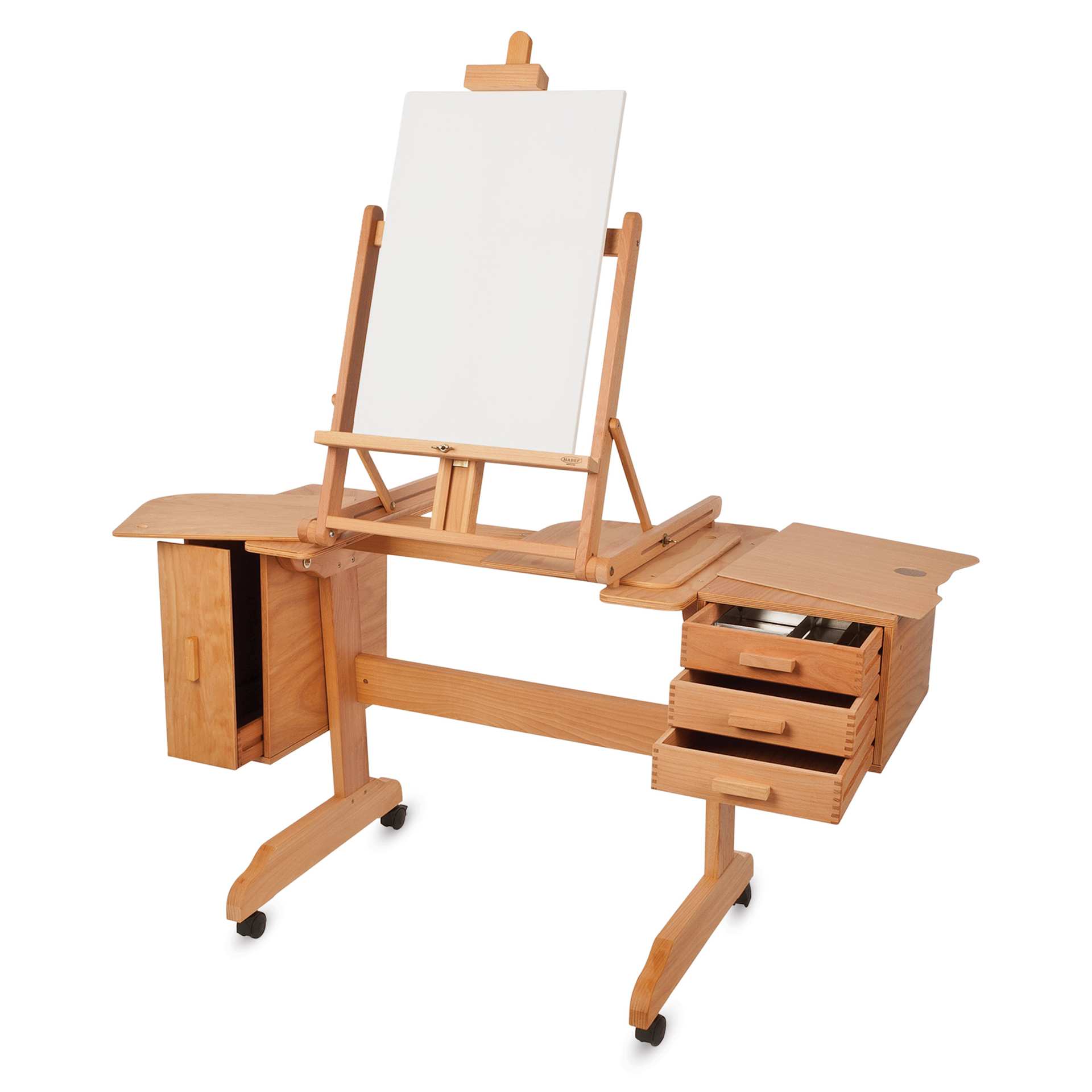 Mabef Painting Workstation Easel M-30 with a blank canvas