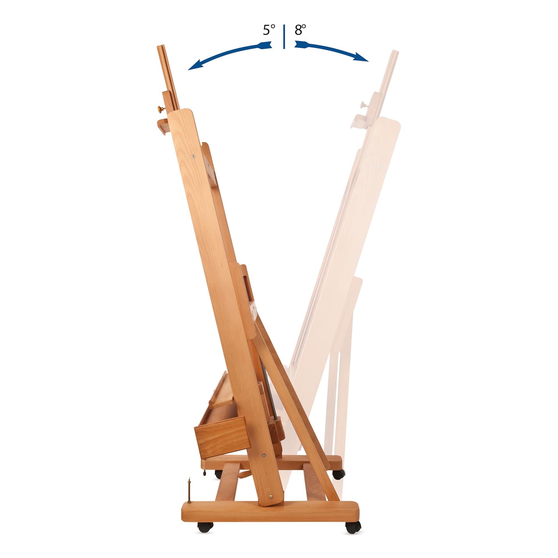 Angling range of motion, 5 degrees forward to 8 degrees backward.