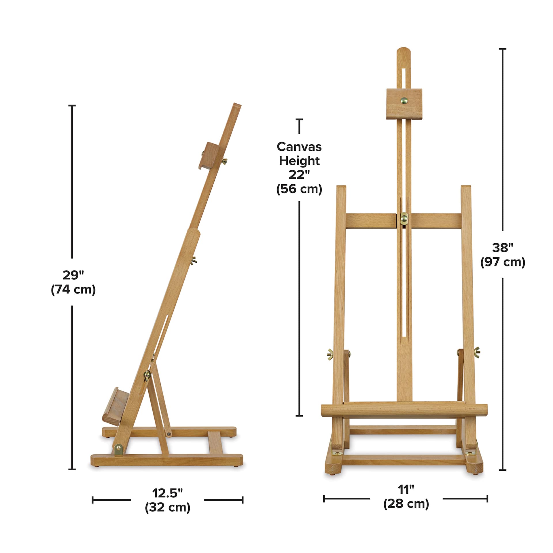Blick Studio Tabletop Easel - Natural, dimension chart