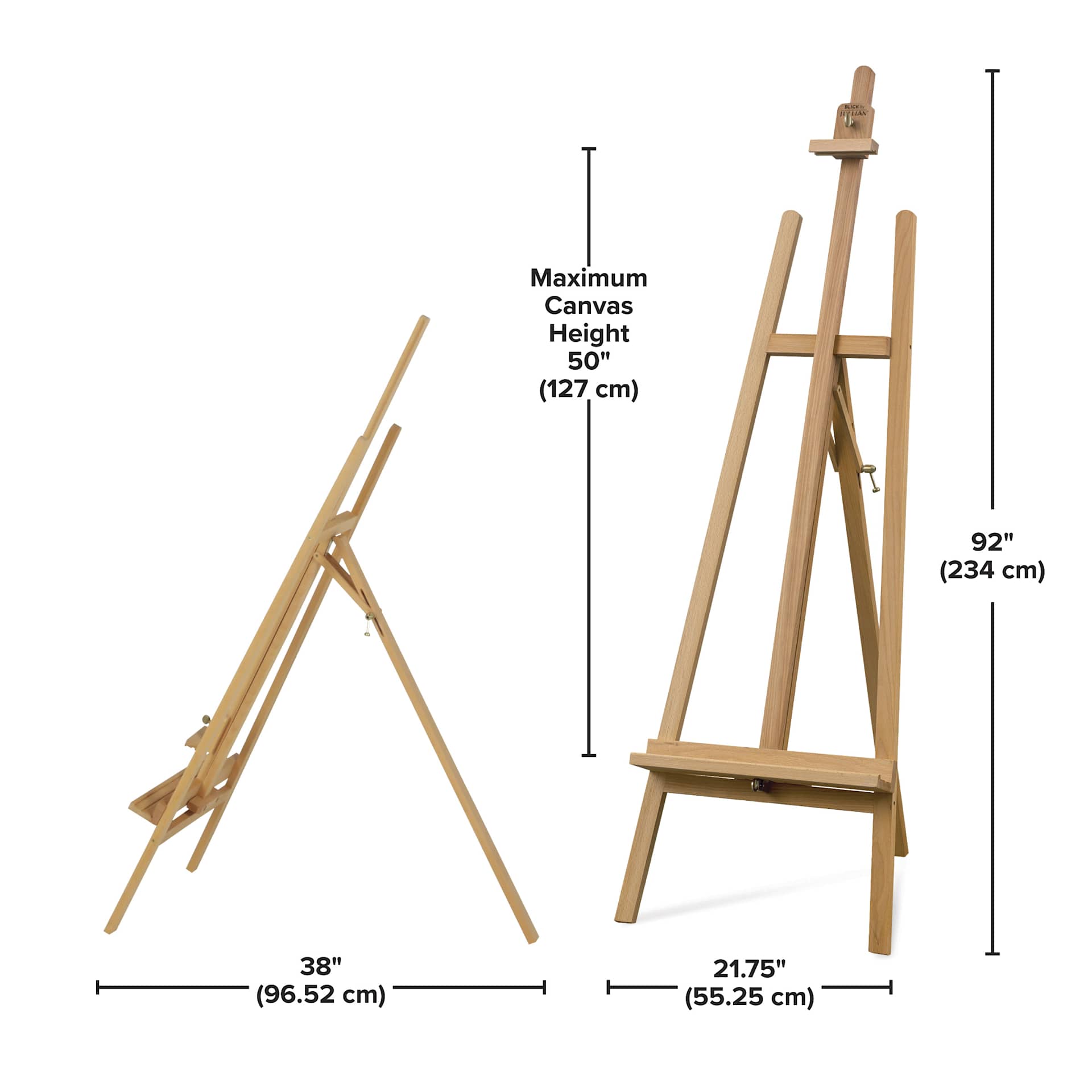 Blick by Jullian A-Frame Studio Easel, dimension chart