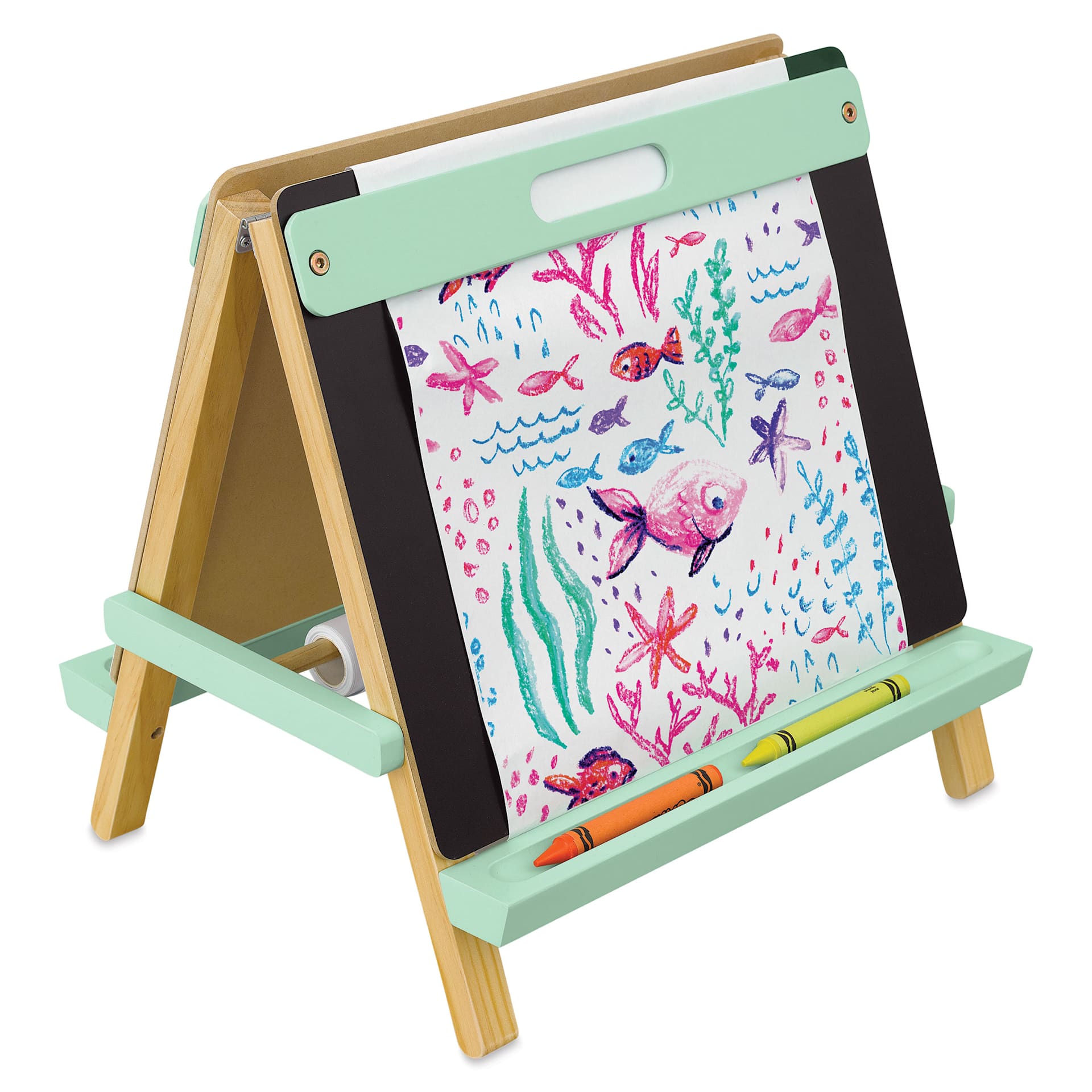 Blick Children's Tabletop Easel - Green, paper clipped to easel Blick Children's Tabletop Easel - Green, paper clipped to easel