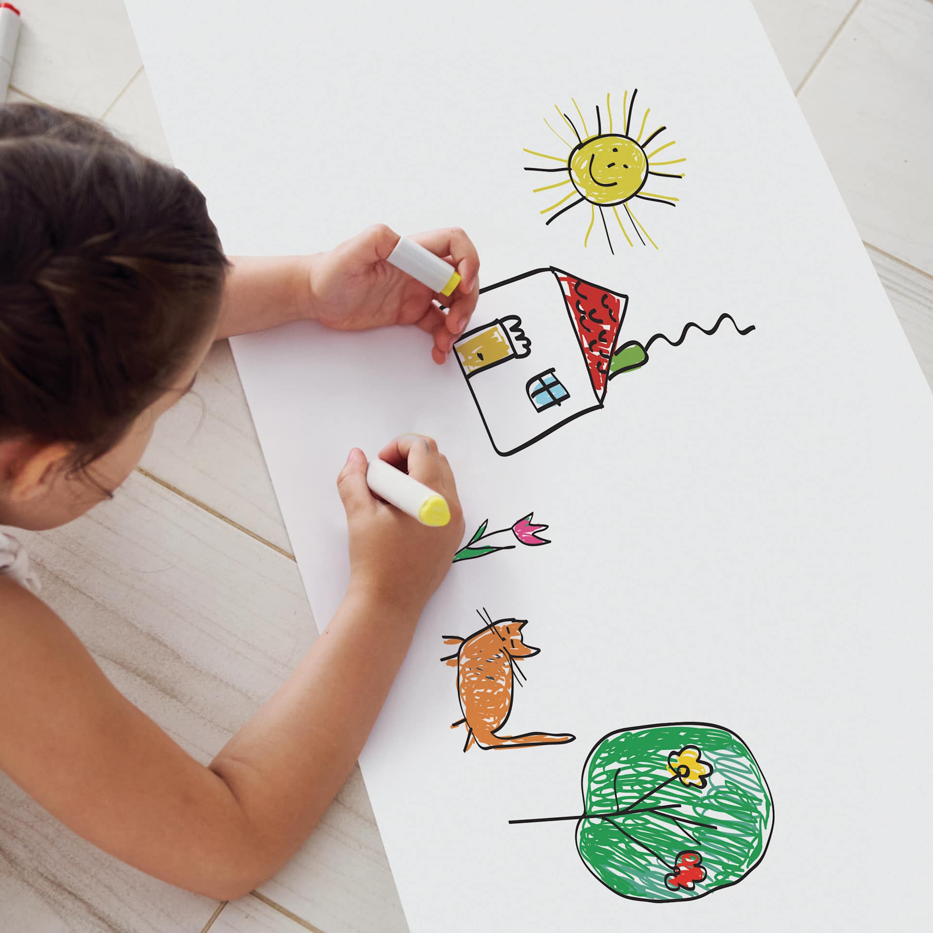 artPOP! Kids Craft Paper Roll - White, 12" x 30 ft, child drawing on paper