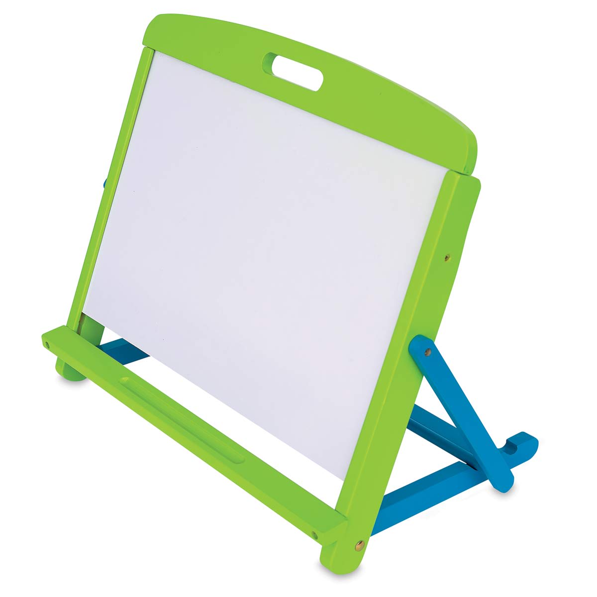 Kids Tabletop Easel - Right angled view of Dry Erase side of set up Easel Kids Tabletop Easel - Right angled view of Dry Erase side of set up Easel