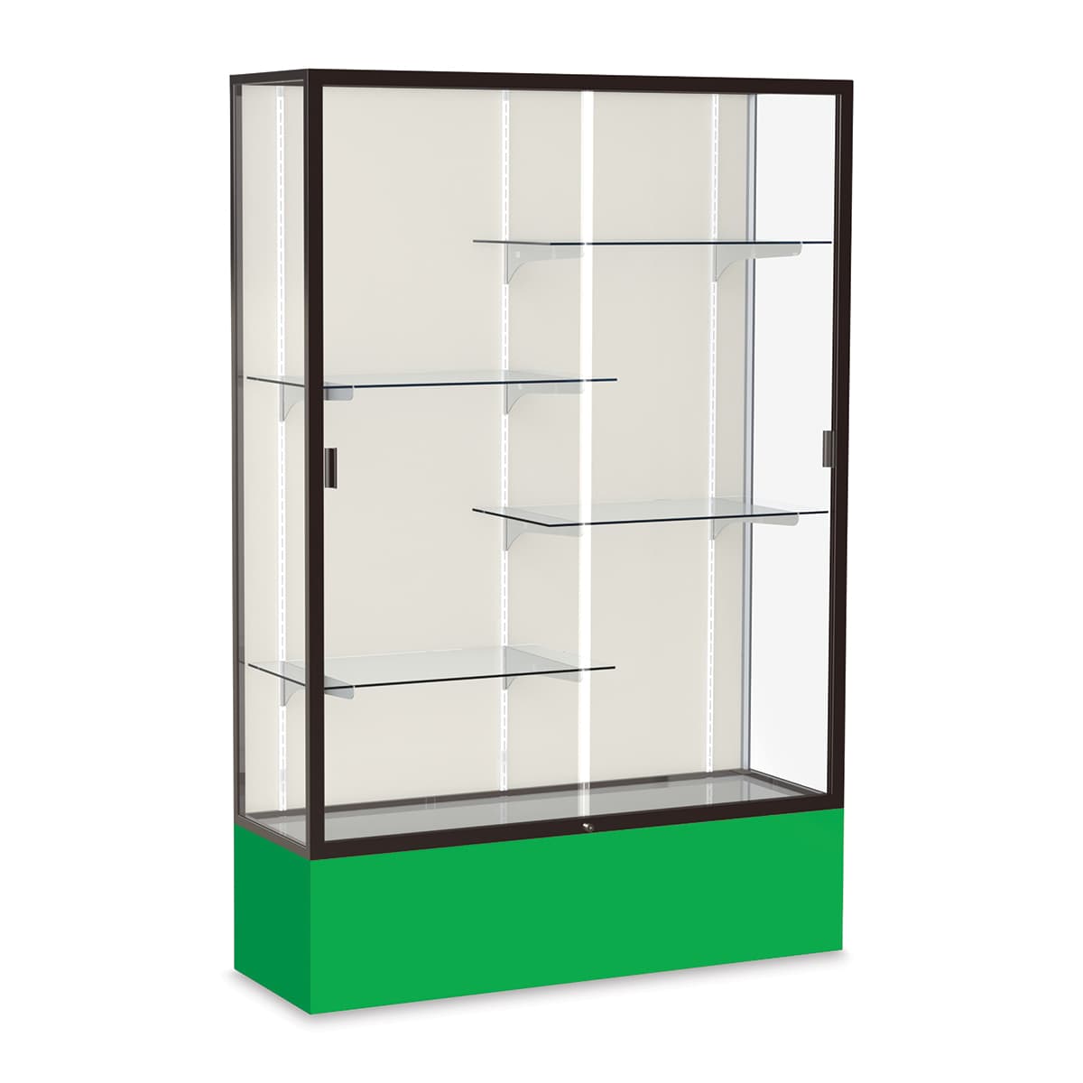 Waddell Spirit Series Display Case - 72" x 48" x 16", Dark Bronze/Kelly Green Base