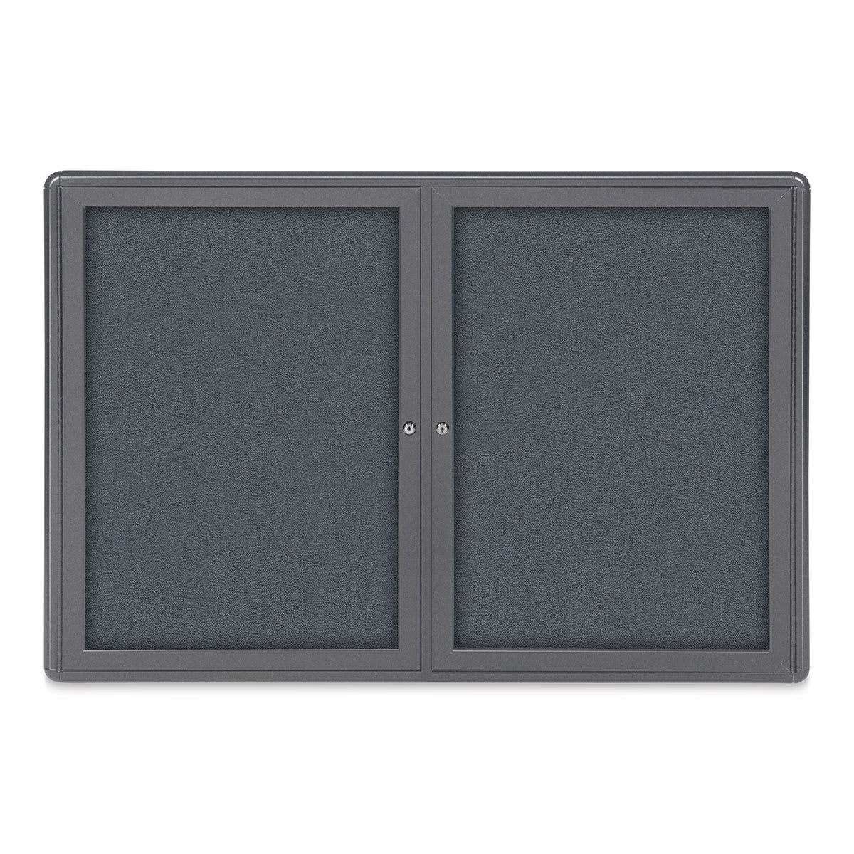 Ghent Ovation Radius Tackboard - 47" x 34", Gray Hinged Doors