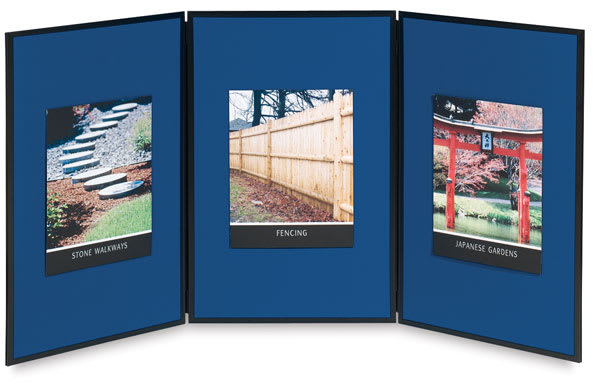 3Acco Quartet Show-It! Portable Display System - 3 Panel Display System shown with pictures