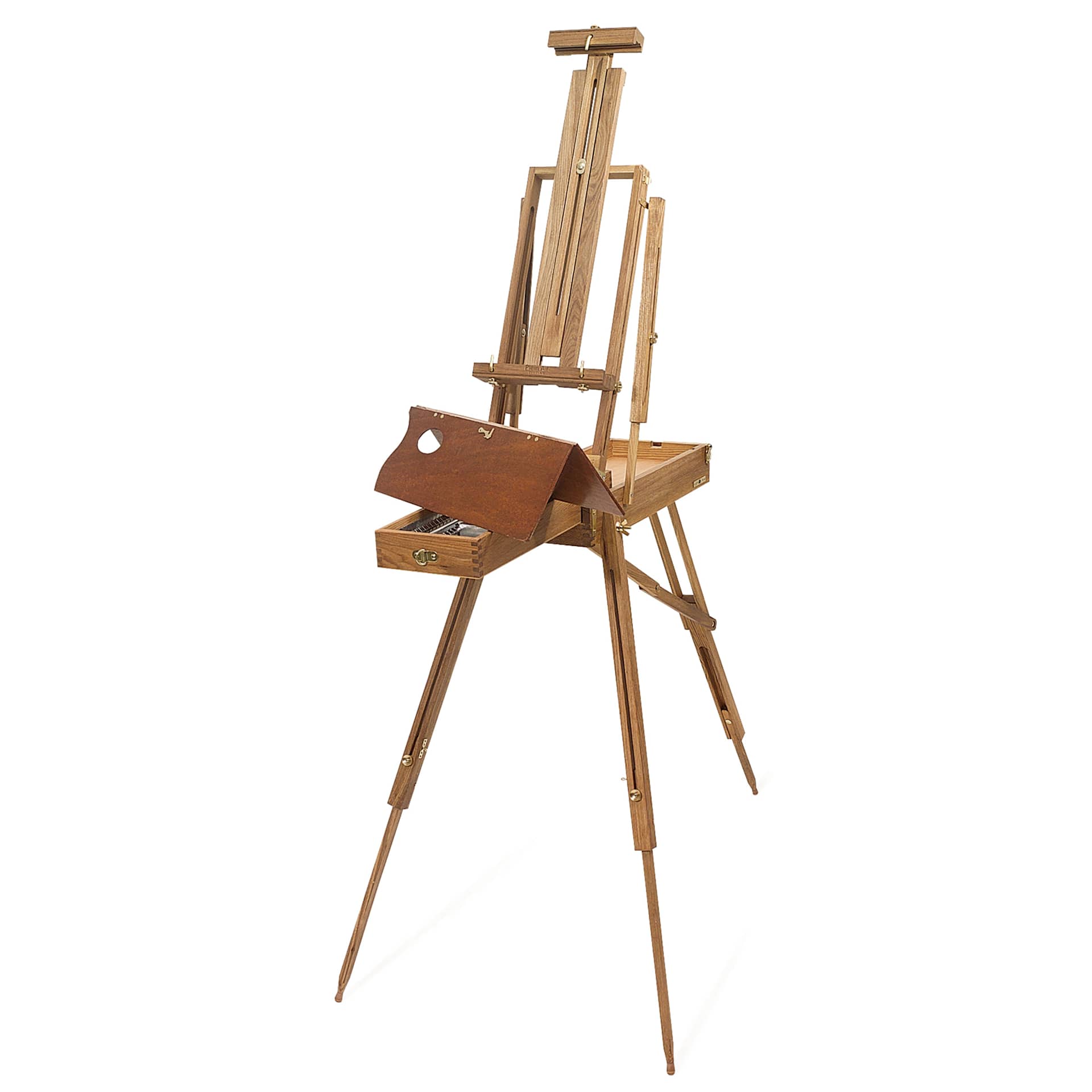 Plein Air Half Easel by Jullian, fully extended with foldable palette shown