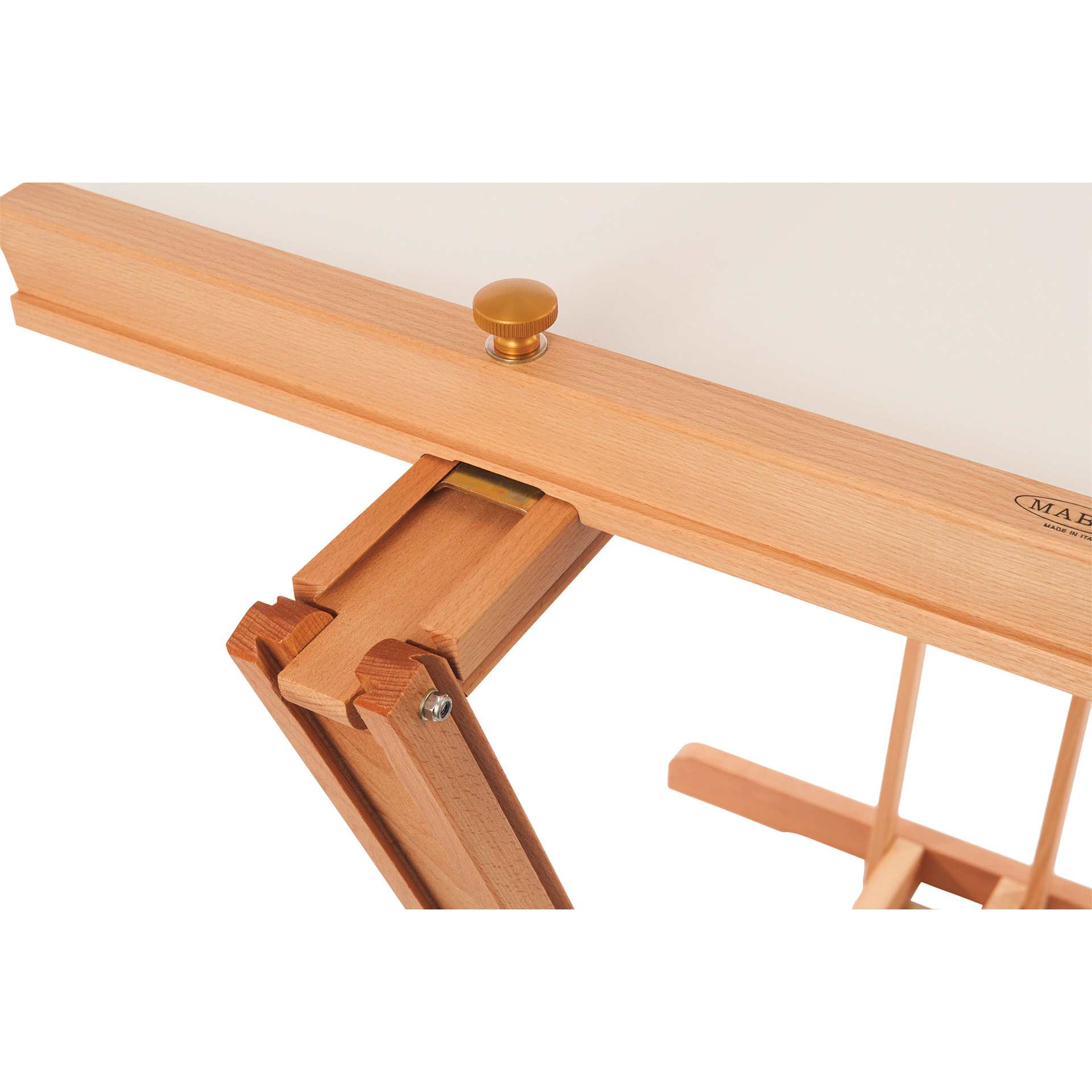 Mabef Lyre Convertible Easel M-25, close-up of easel hinge adjustment