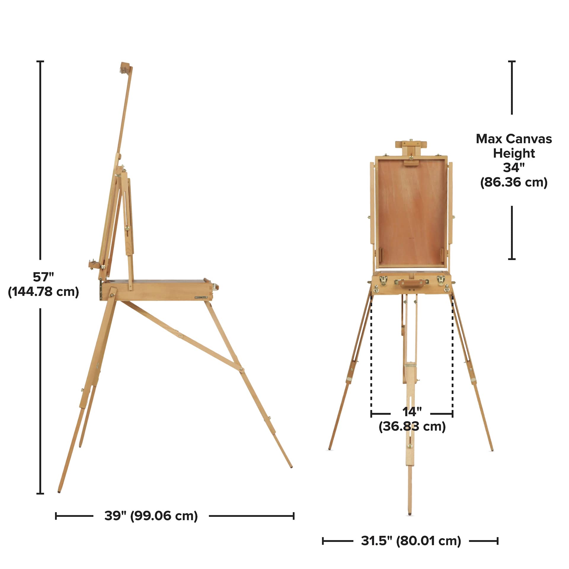 Blick French Easel by Jullian, dimensions chart