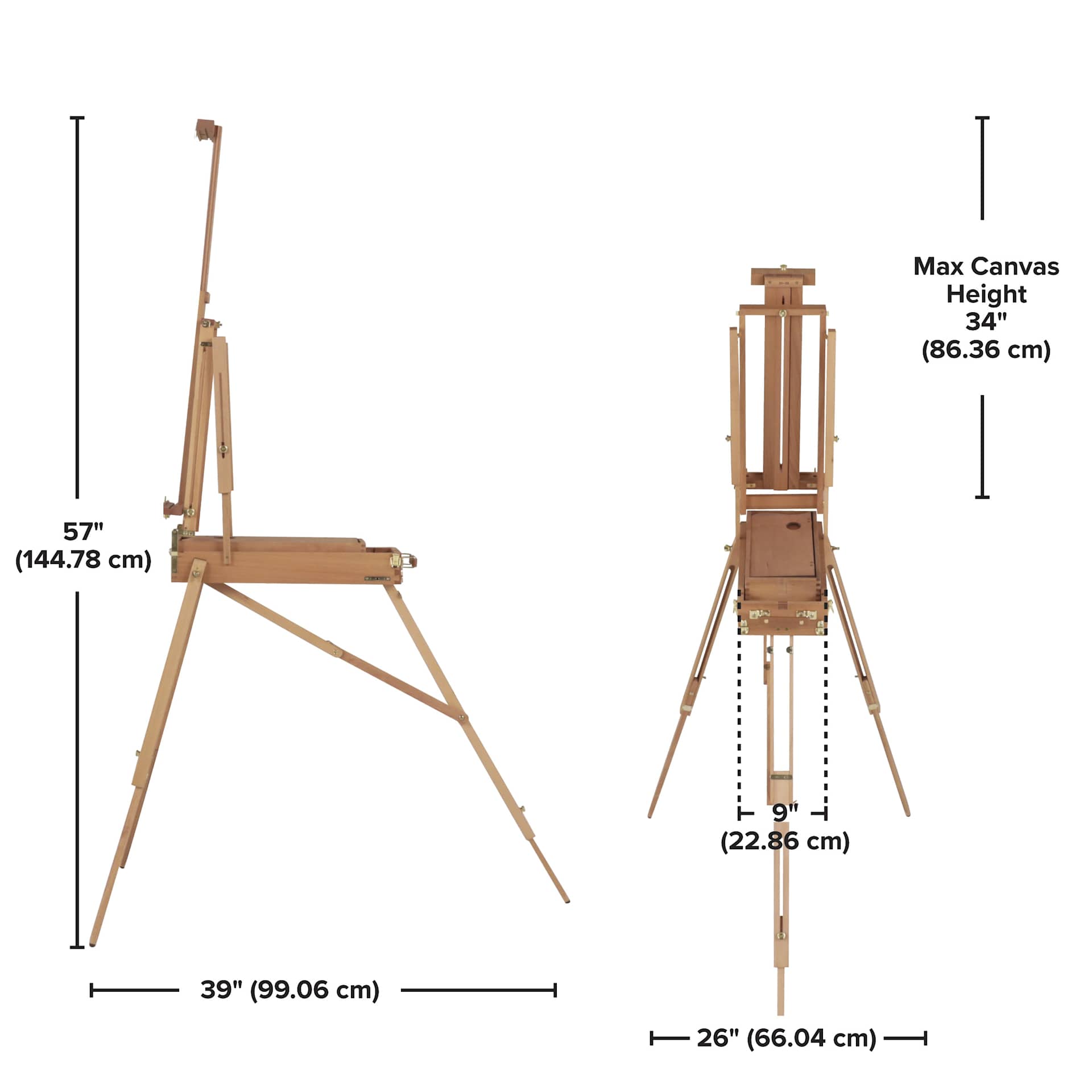 Blick Half French Easel by Jullian, dimensions chart