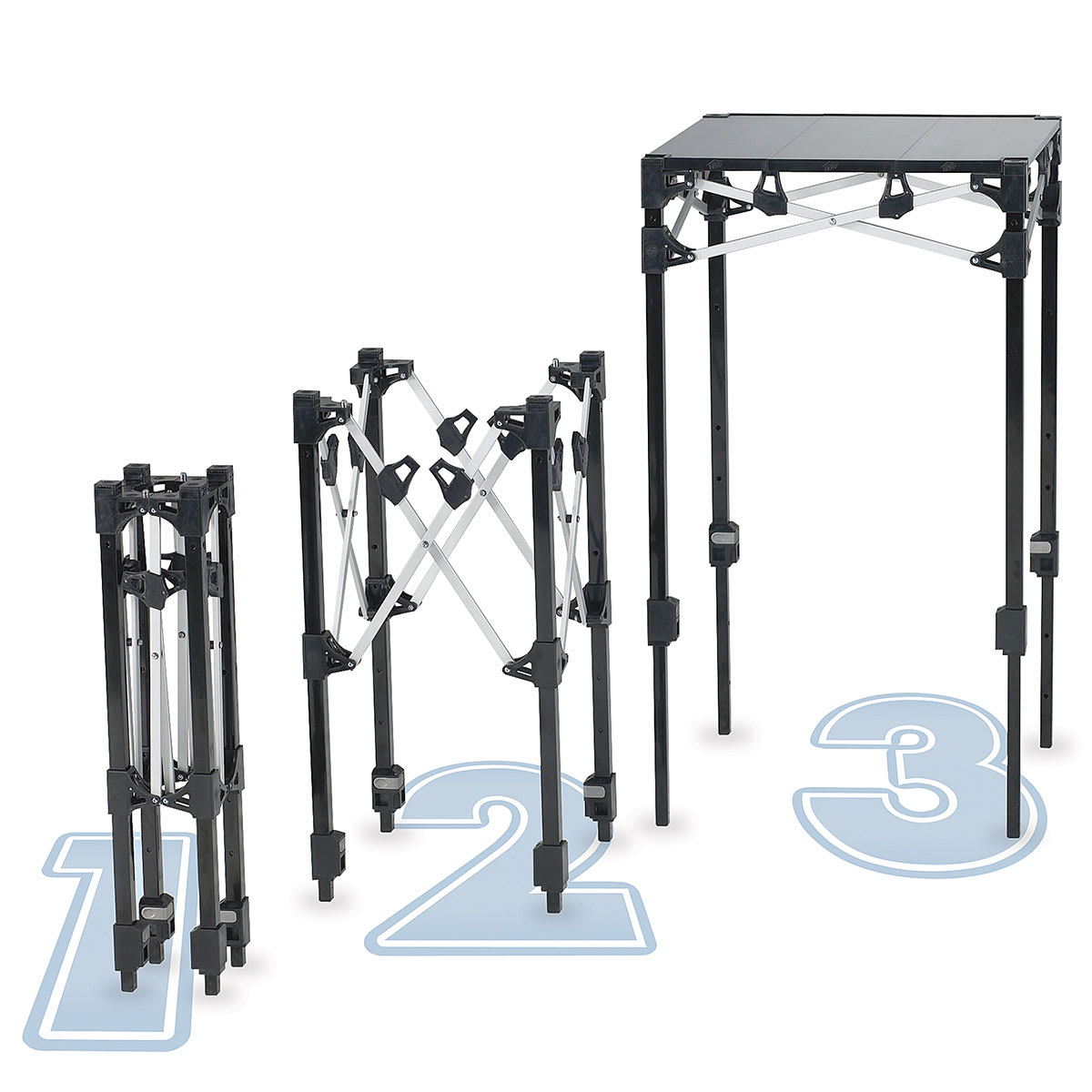 E-Z Up Instant Table - 3 Small tables shown at stages of set up