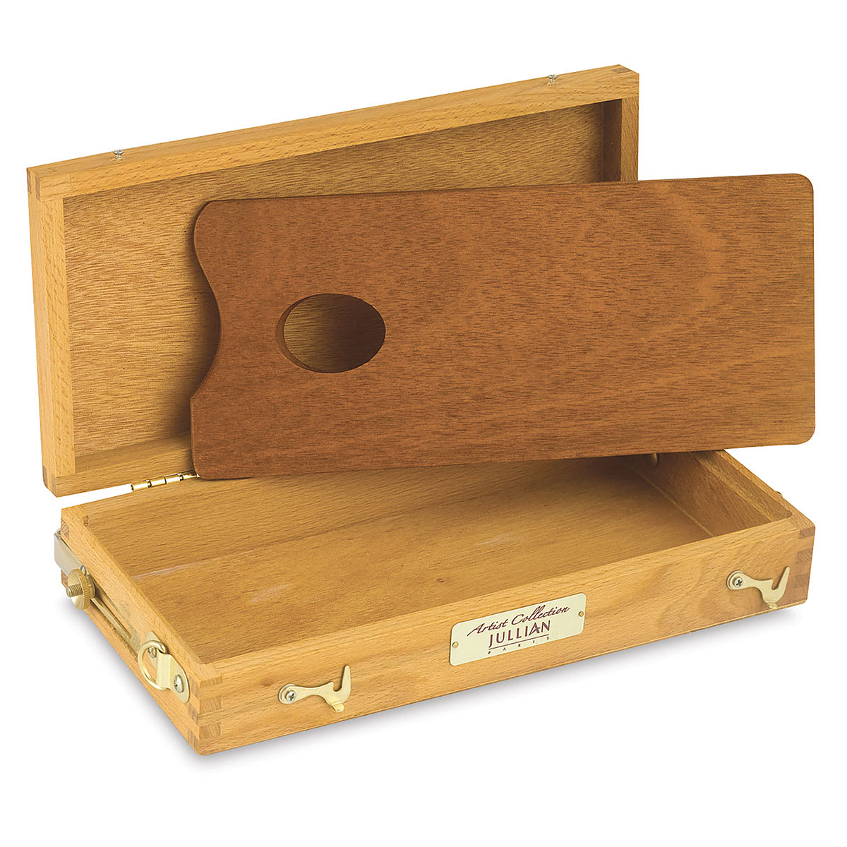 Jullian Rexy Watercolor Easel - Front view of Accessory Paint Box showing included palette upright