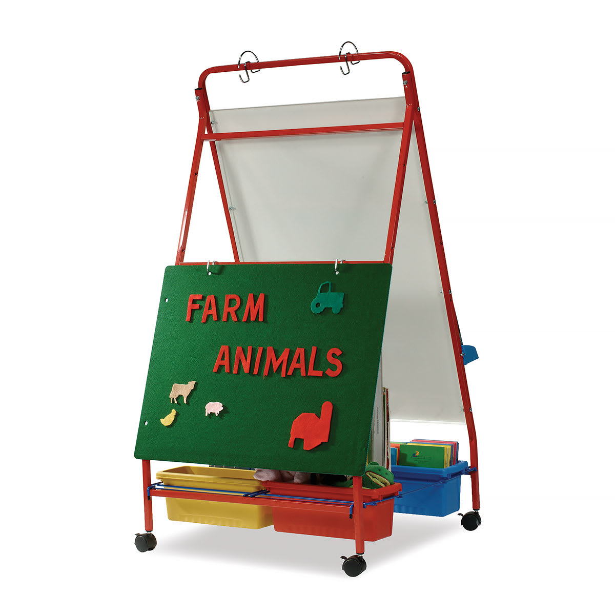 Copernicus Primary Teaching Easel - rear view showing felt board and storage tubs