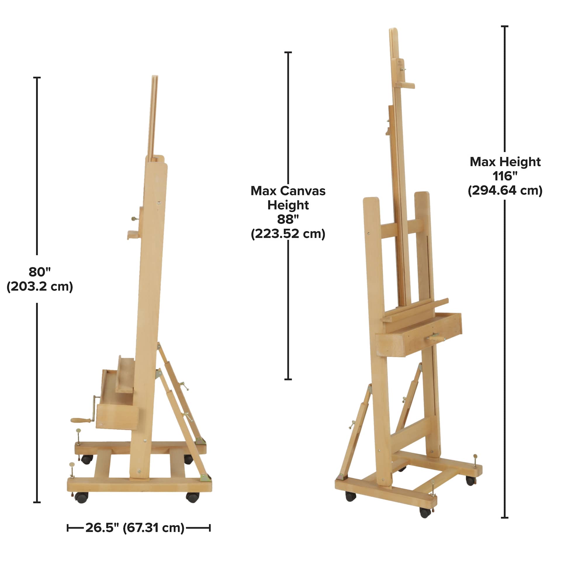 Blick Master's Easel by Jullian, dimensions chart