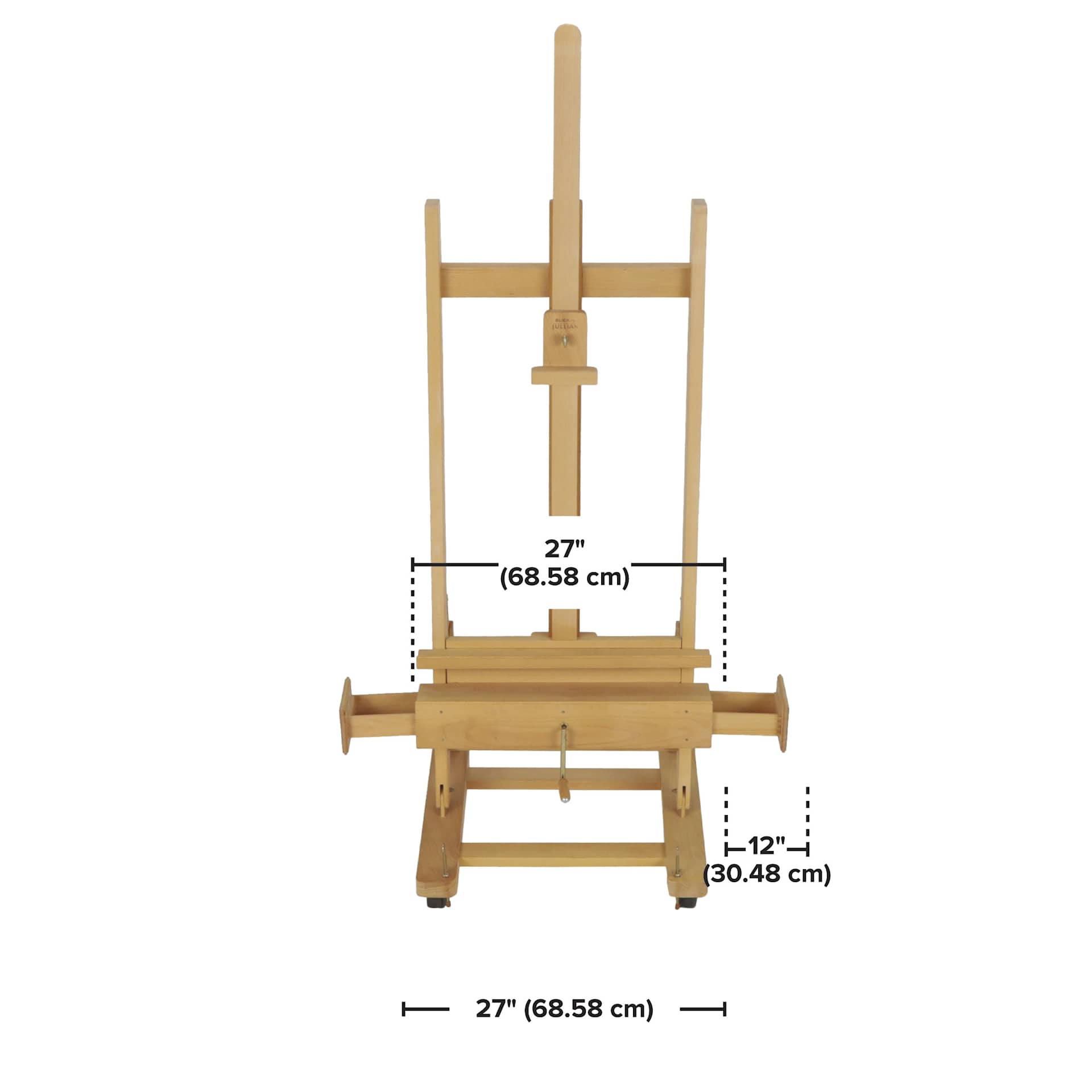 Blick Master's Easel by Jullian, dimensions chart, back of easel
