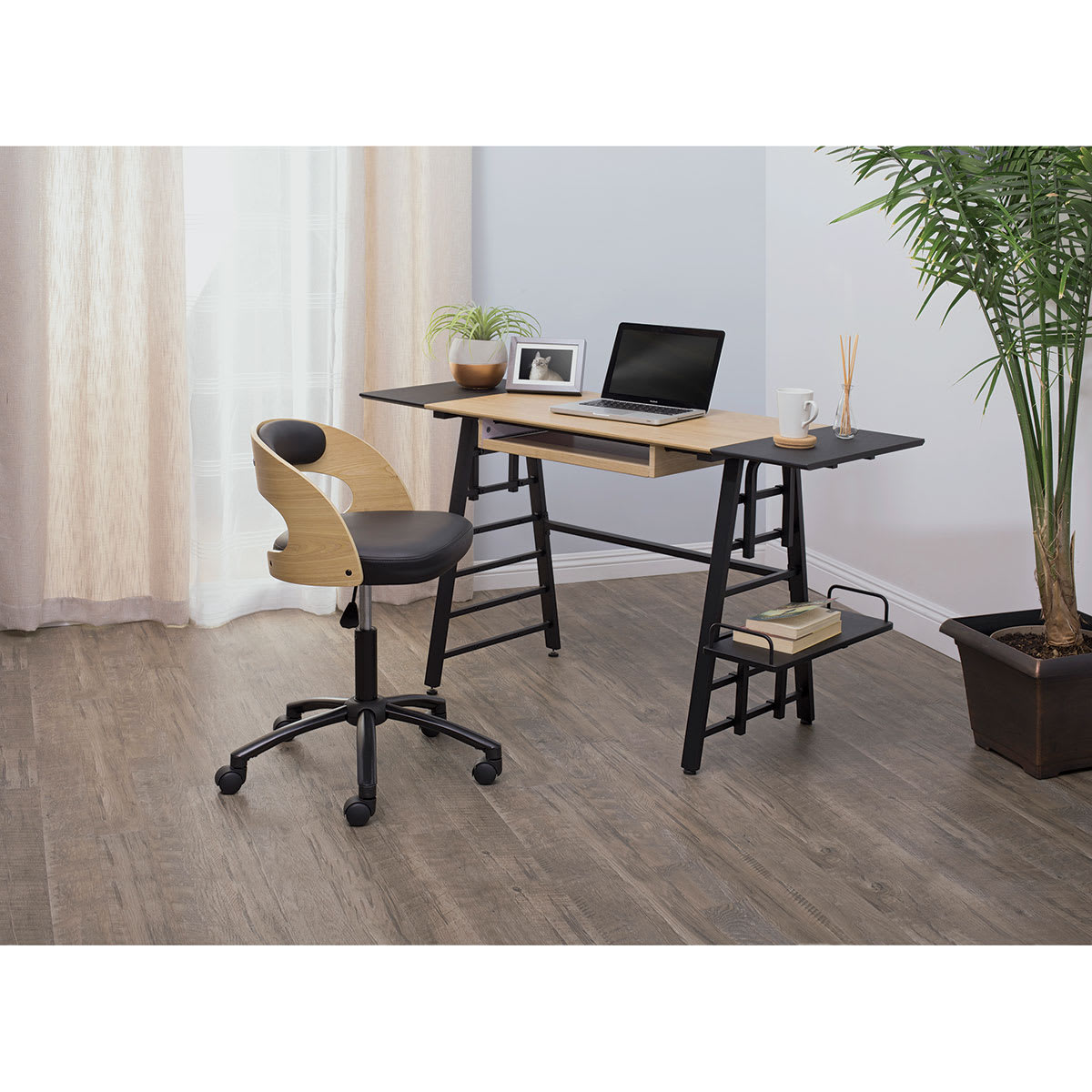 Studio Designs Ashwood Convertible Desk - Accessorized desk in room setting
