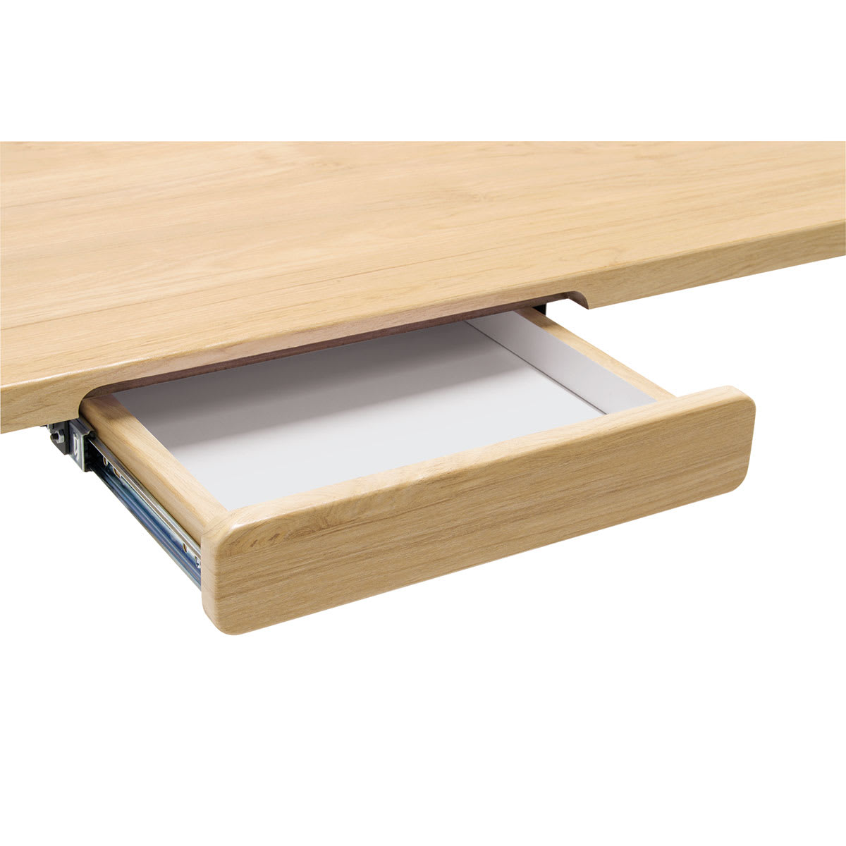 Studio Designs Ashwood Homeroom Desk - Closeup of slightly open pencil drawer Studio Designs Ashwood Homeroom Desk - Closeup of slightly open pencil drawer
