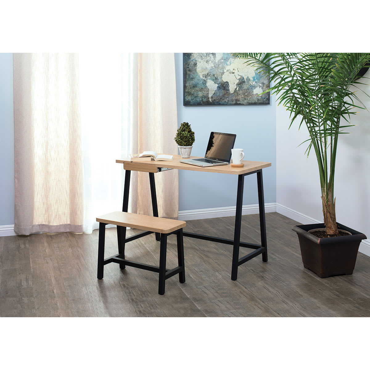 Studio Designs Ashwood Homeroom Desk and Bench - Shown accessorized in room setting Studio Designs Ashwood Homeroom Desk and Bench - Shown accessorized in room setting