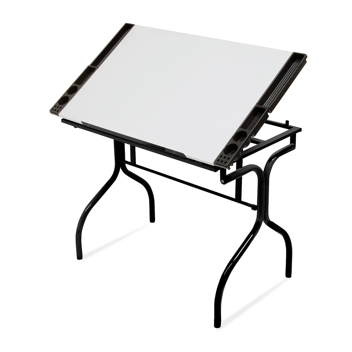 Black/White Top Folding Craft Station - angled view with table top raised as drafting table Black/White Top Folding Craft Station - angled view with table top raised as drafting table