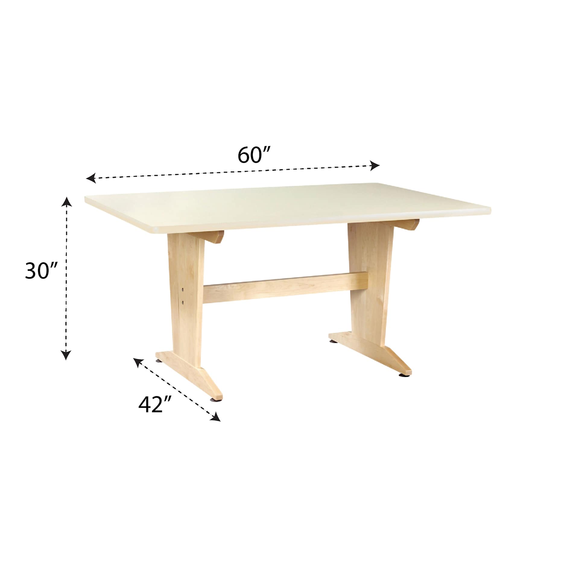 Diversified Spaces Planning Table - Almond Top, 30"H x 60"W x 42"D with dimensions
