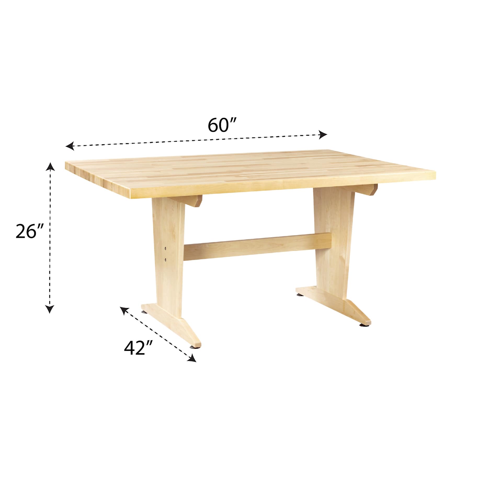 Diversified Spaces Planning Table - Maple Top, 26"H x 60"W x 42"D with dimensions