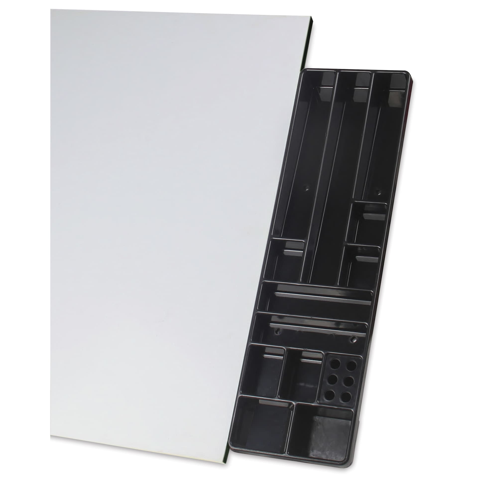Bieffe AF15 Drafting Table - Tablotte Side Tray, shown attached to table surface Bieffe AF15 Drafting Table - Tablotte Side Tray, shown attached to table surface