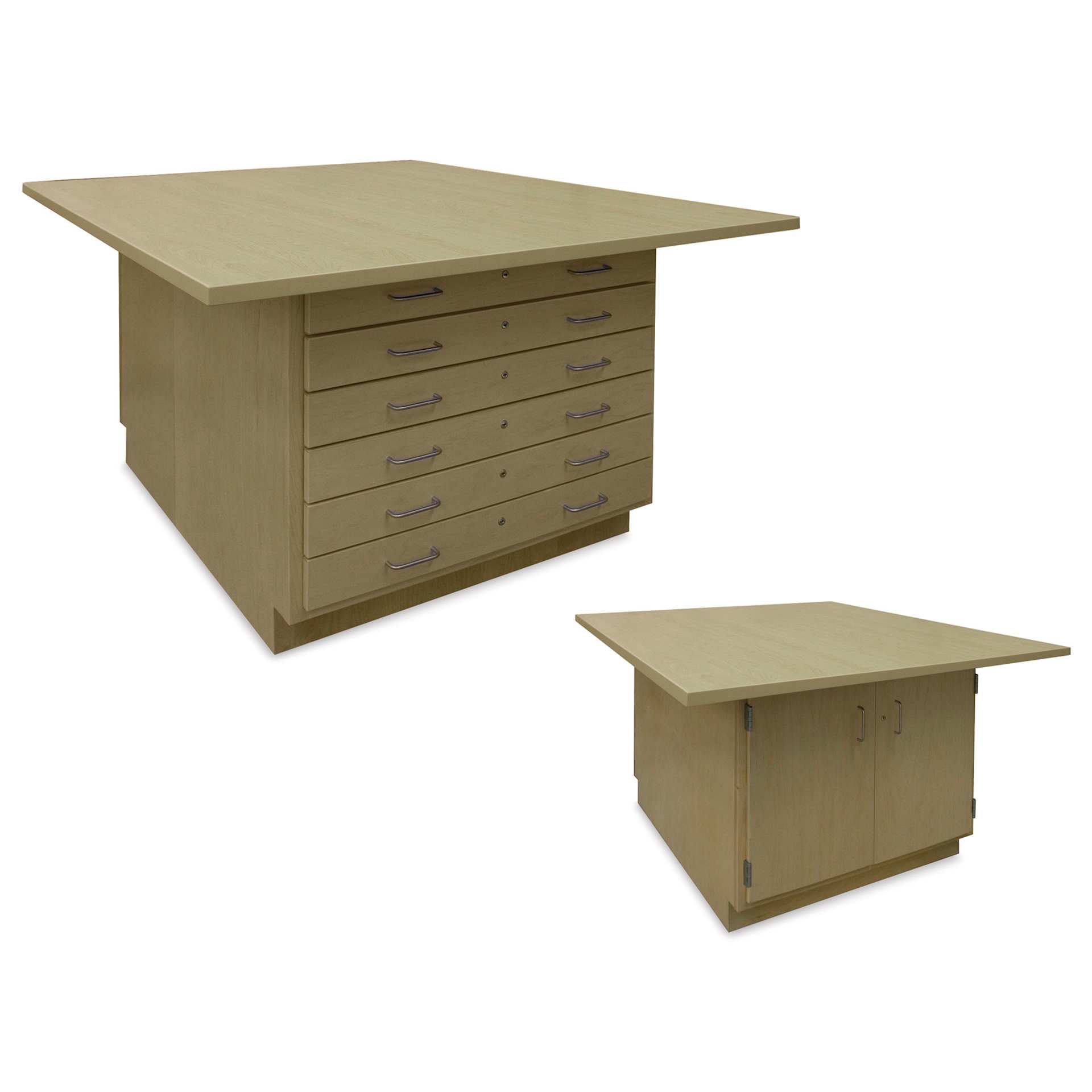 Hann Art and Printmaking Workstation - Maple Laminate Top, 2-Door, front and back of the workstations