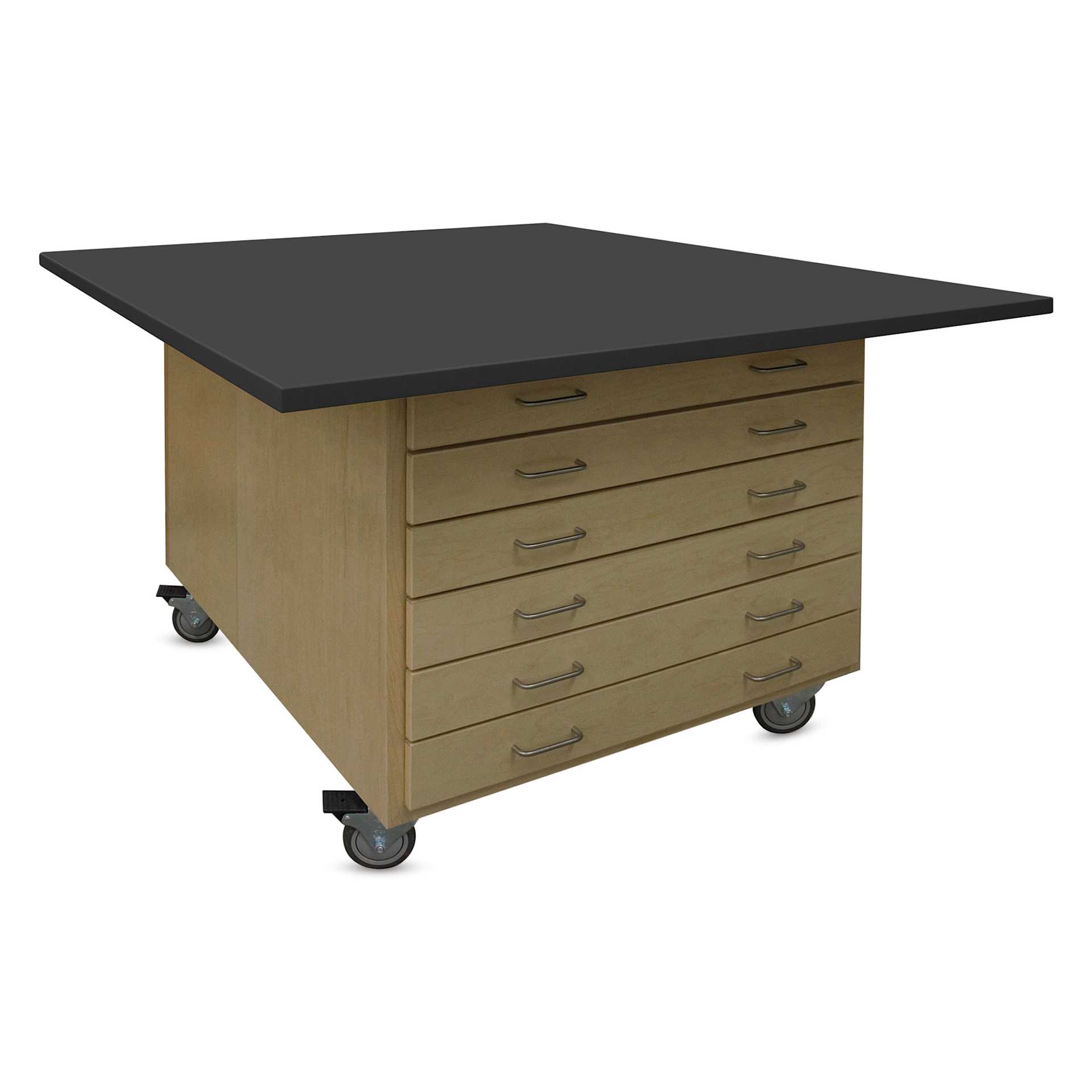 Hann Art and Printmaking Workstation - Black Laminate Top, 2-Door, six drawer side with Casters
