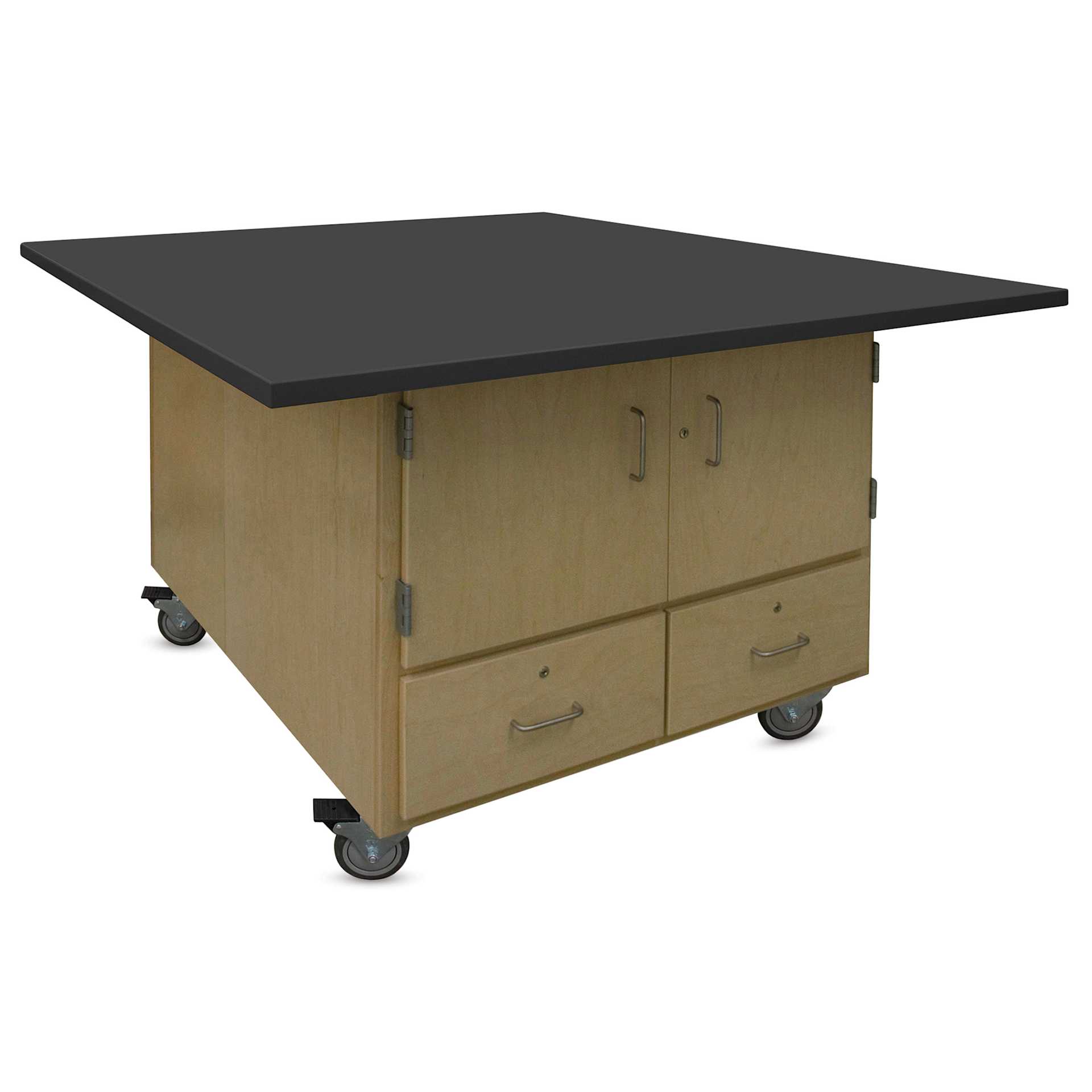 Hann Art and Printmaking Workstation - Black Laminate Top, 2-Doors. 2 Drawers side of the cabinet, with Casters
