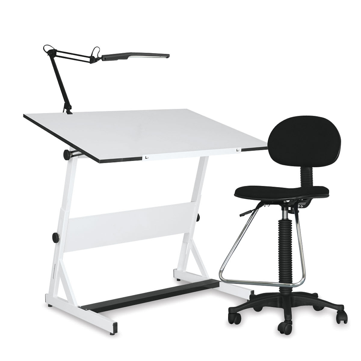 Contemporary Drafting Set - Angled view of desk with chair and lamp
Contemporary Drafting Set - Angled view of desk with chair and lamp