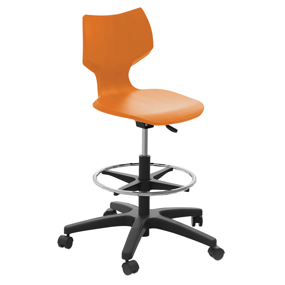 Smith System Flavors Adjustable Stool - Right angled view of Orange Chair with Casters Smith System Flavors Adjustable Stool - Right angled view of Orange Chair with Casters