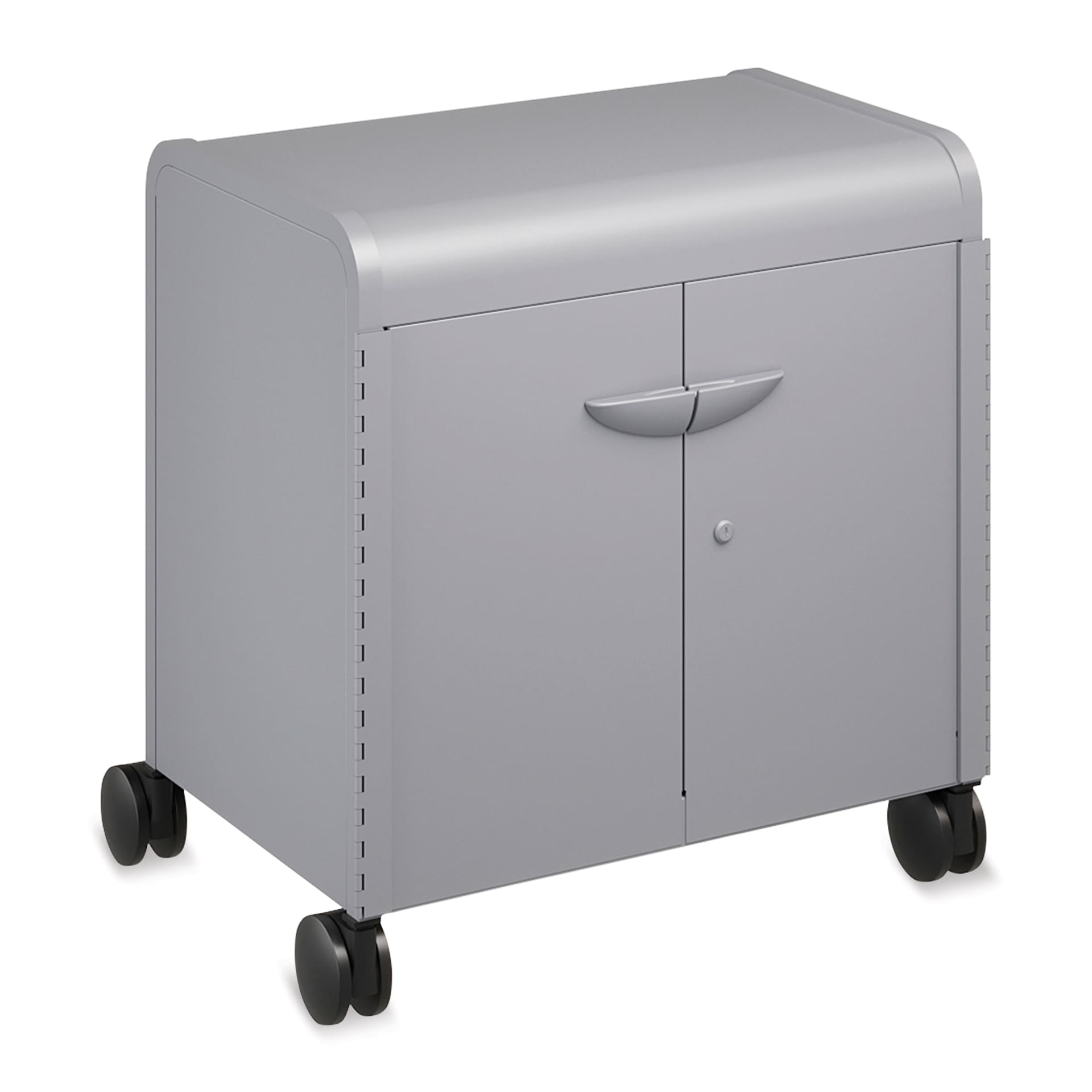 Smith System Cascade Tote Tray Storage - left angle view, cabinet on wheels with two locking doors