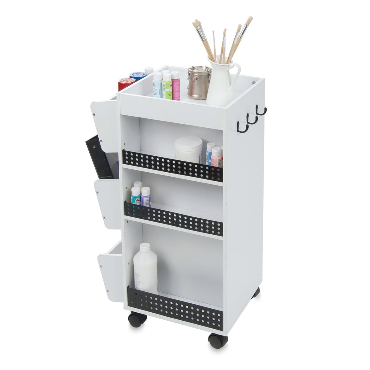 Swivel Organizer - Angled view showing 3 Shelves and Hooks