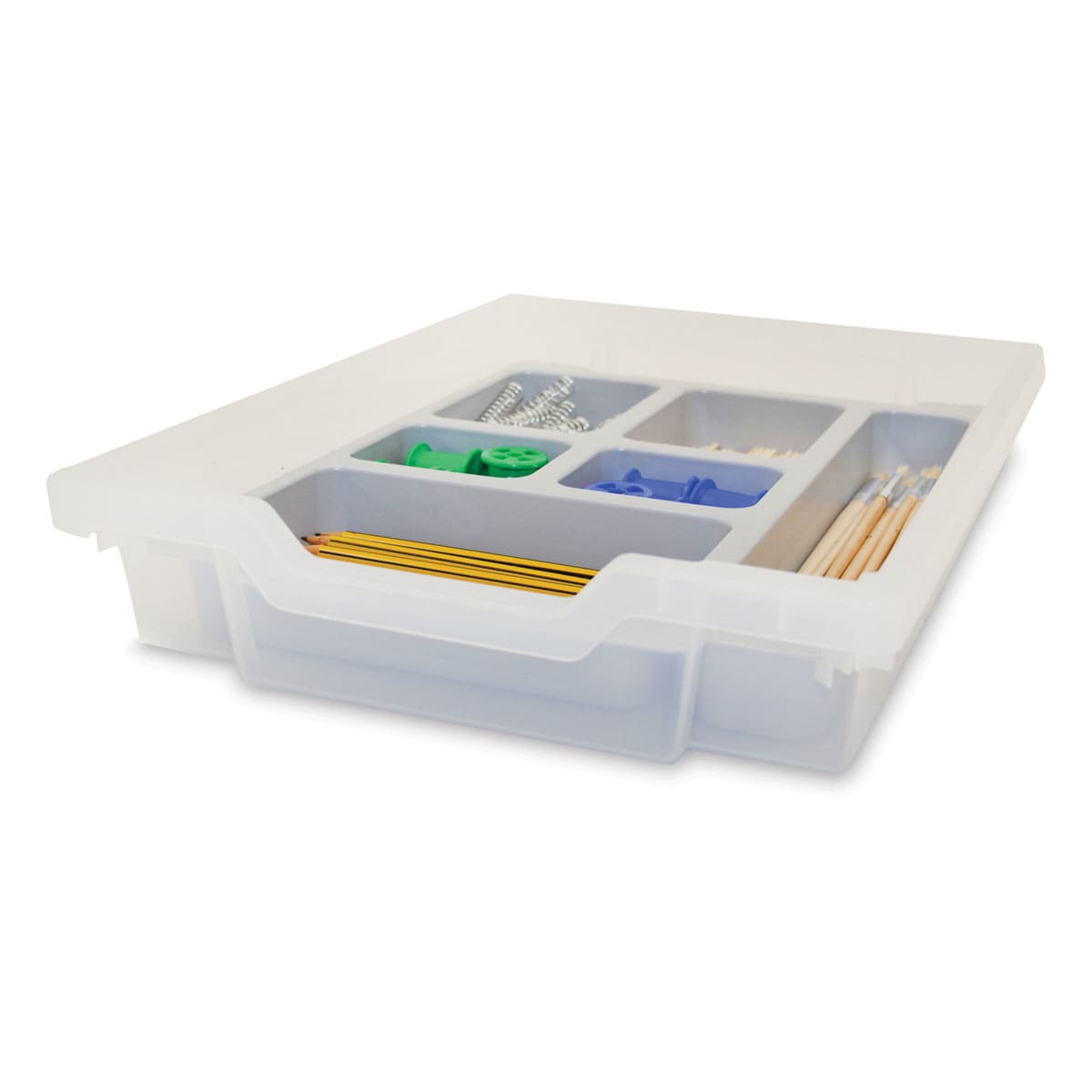 Gratnells Trays and Accessories - Shallow Tray F1, Pkg of 8, Translucent - filled with materials (not included)