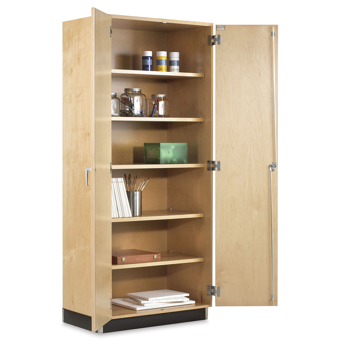 General Storage Cabinets - 36" wide cabinet shown at slight angle with both doors open showing storage area