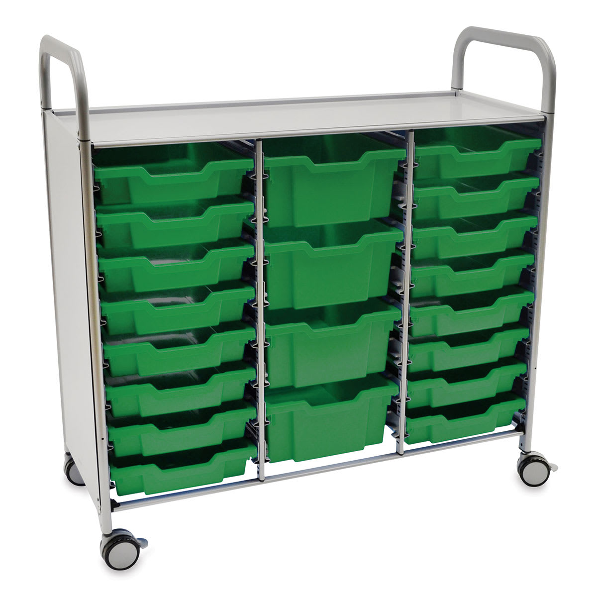 Gratnells Callero Plus Cart - Treble Cart, 16 Shallow and 4 Deep Trays, Grass Green