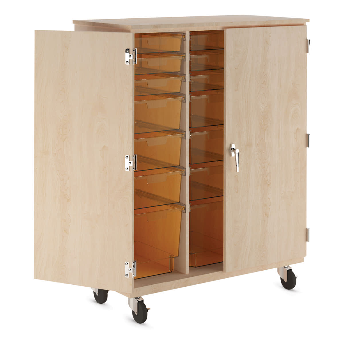 Diversified Spaces Mobile Tote and More Storage Cabinet with Locking Doors - Maple with Carrot Totes