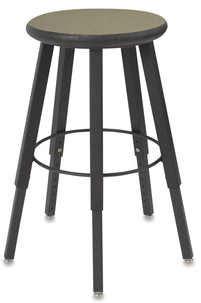 Solid Welded Stool - Front view of 5 legged stool with Grey Nebula seat and adjustable legs 