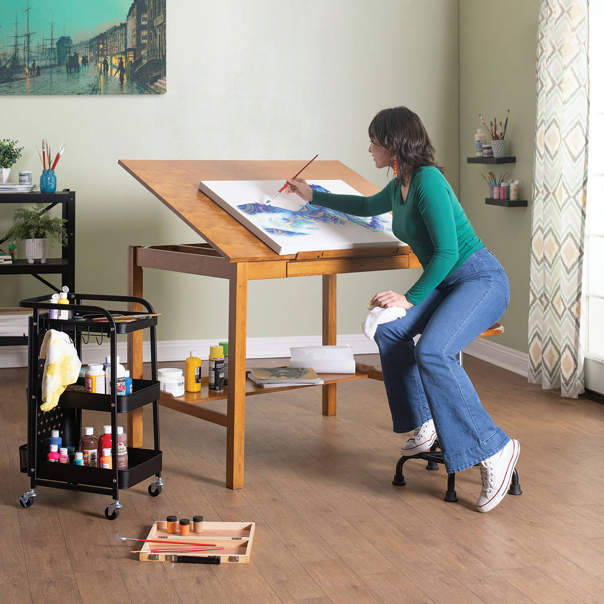 Studio Designs Americana II Drafting Table - Artist painting in home studio, supplies not included