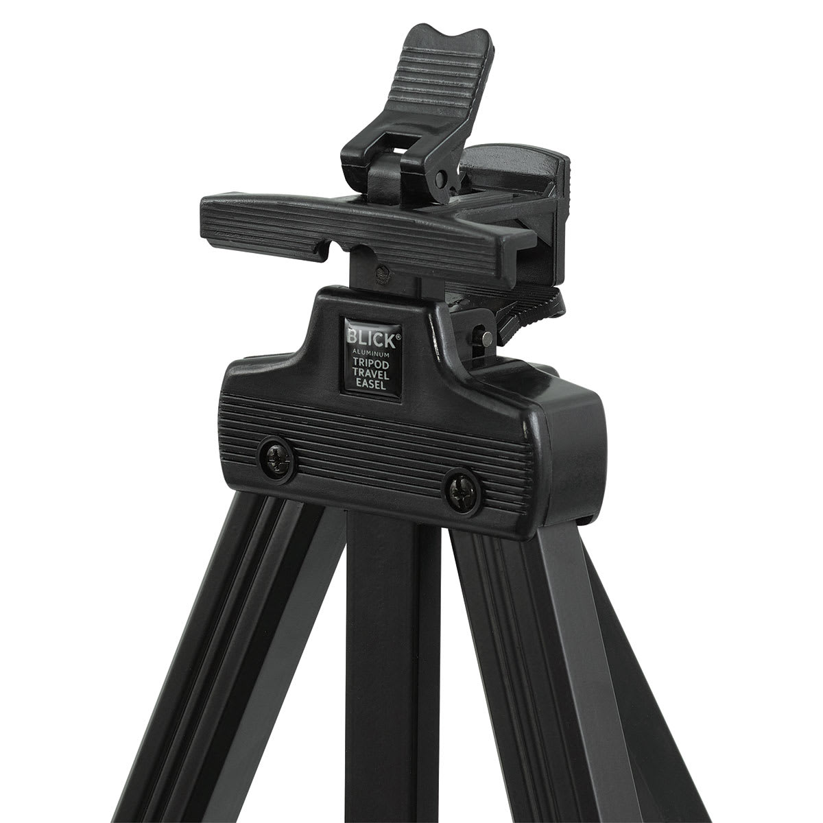 Close-up of the top canvas support on the Blick Studio Aluminum Tripod Travel Easel.