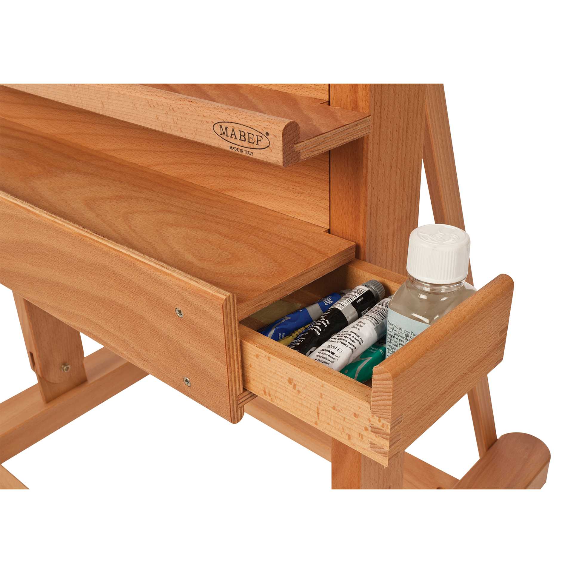 Mabef Small Studio Easel M-05 - close-up of side drawer