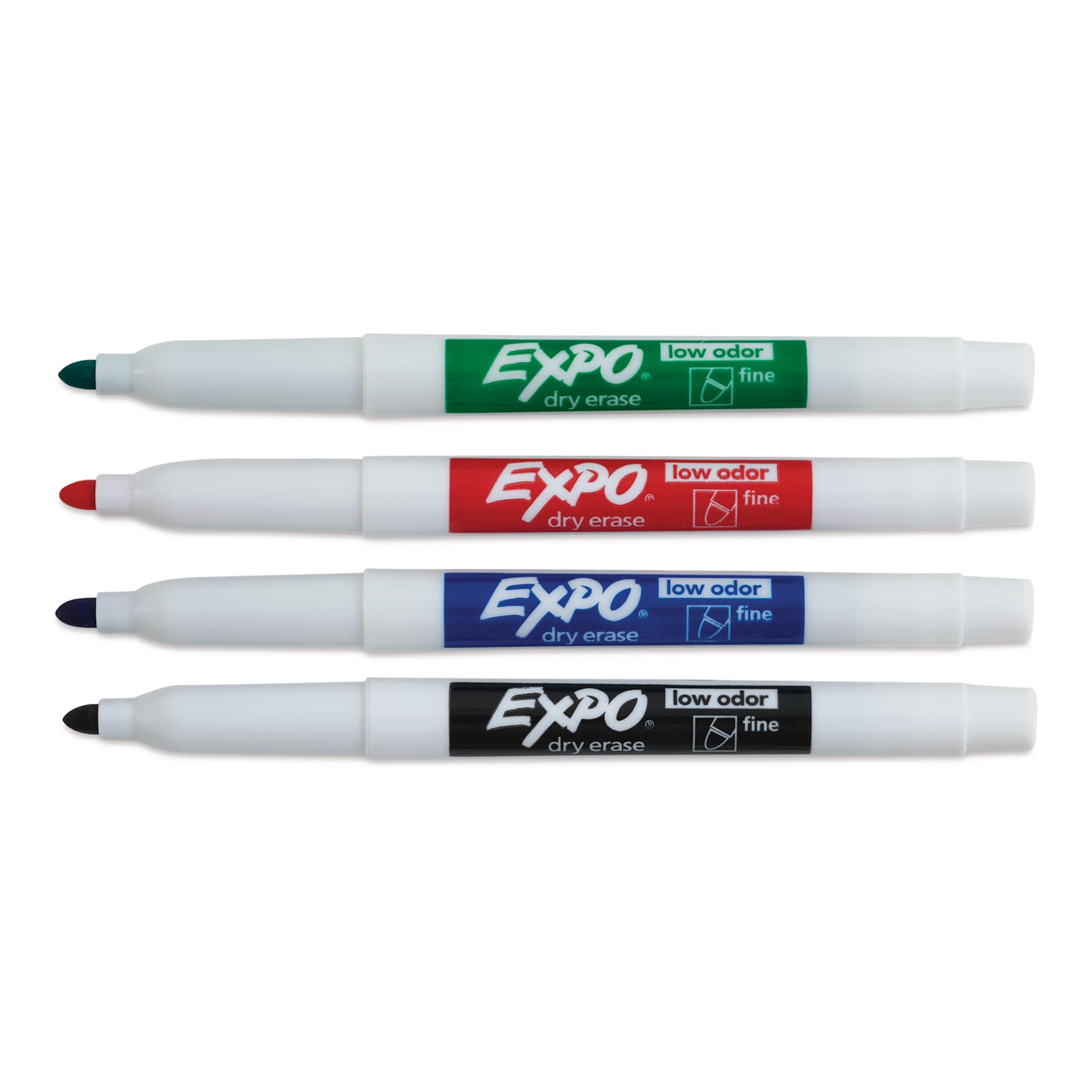 Expo Dry Erase Low Odor Markers - Fine Tip, Assorted Colors, Set of 4 (set contents with caps off)