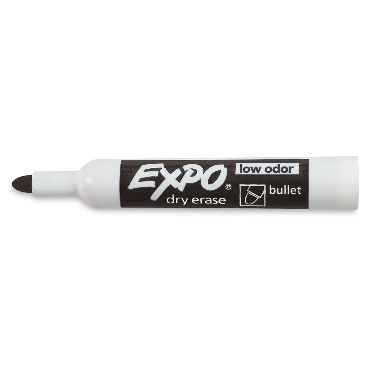 Expo Dry Erase Low Odor Markers - Black bullet tip marker shown horizontally