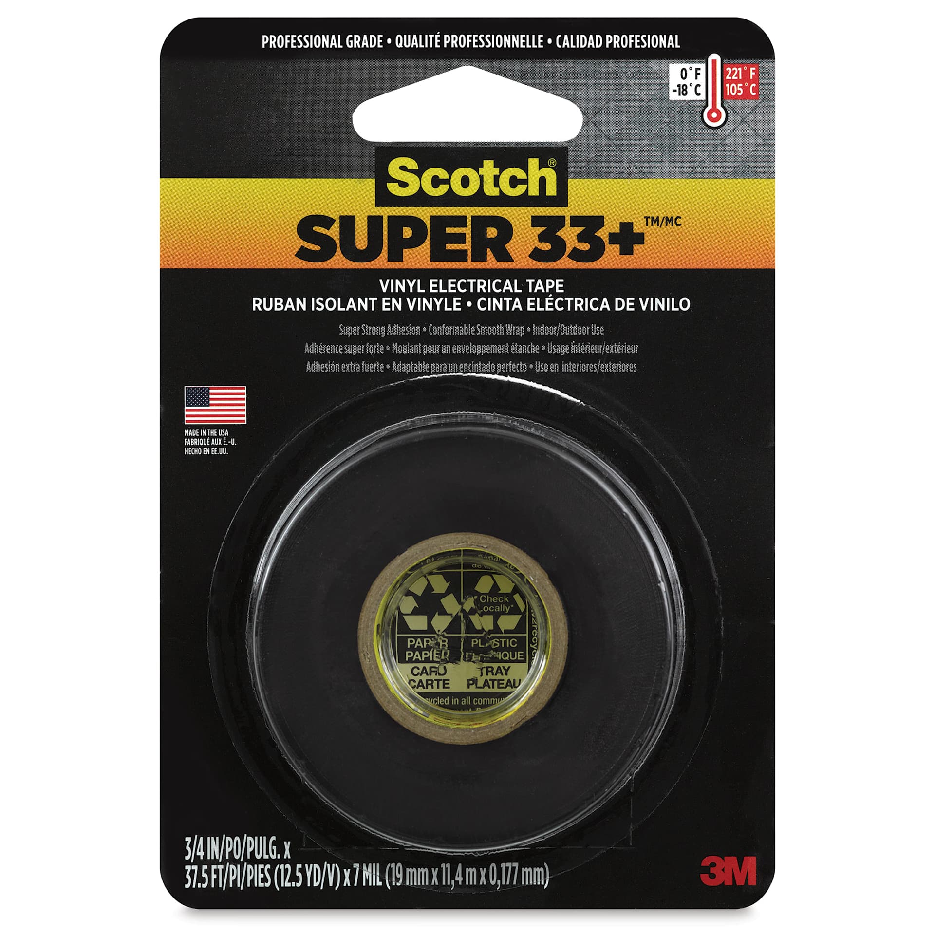 Scotch Super 33+ Vinyl Electrical Tape - 3/4" x 12 yds, front of the packaging 